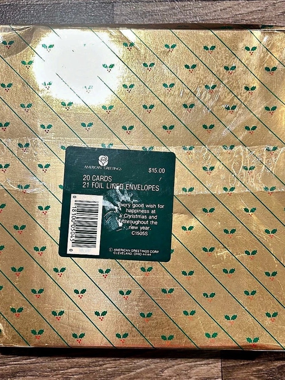 American Greetings Prestige Portfolio Christmas Cards and Envelopes Gold & Green
